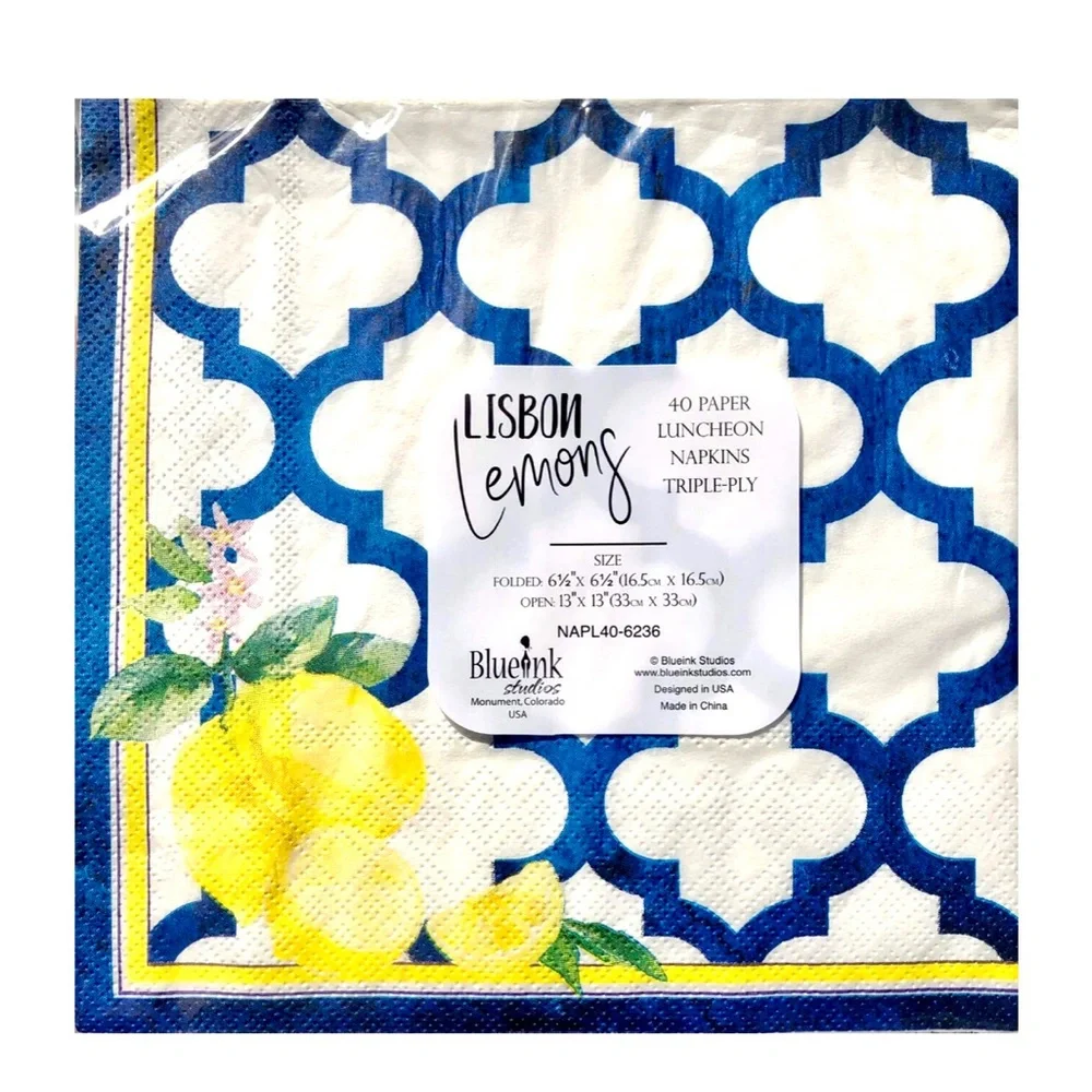 Lemon Tile Blue & Yellow Party Plates and Napkins